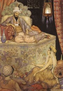 Shahrazad, the daughter of the grand vizier, tells her stories to King Shahryar - 1001 Nights, 1943
