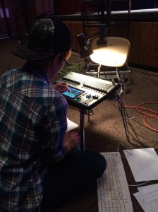 Tessa working with our Cognito board as she writes the light cues